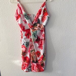 CBR Floral Mini Dress - white Red green and Brown size medium